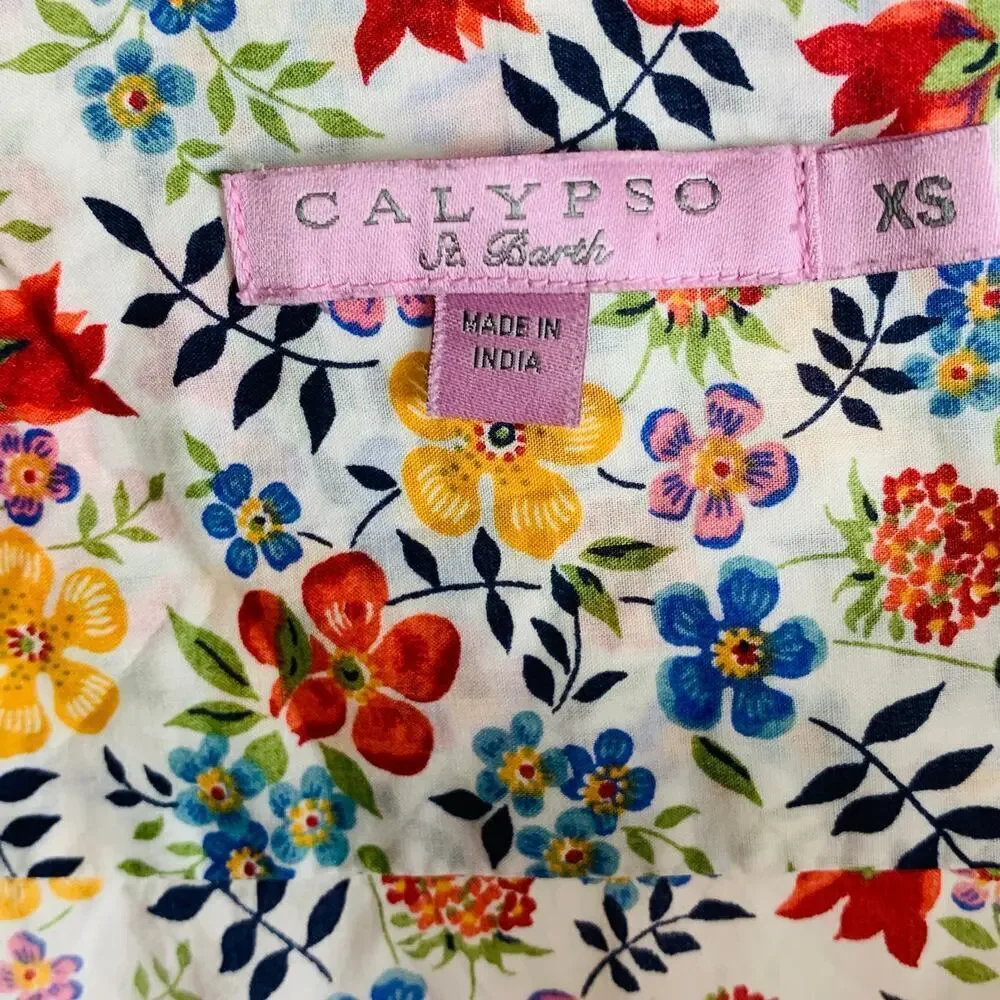 Calypso St. Barths Scandi Floral Cotton Short Sleeve Blouse Size XS